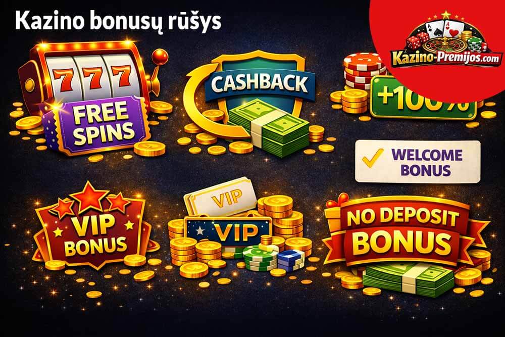 Iliustracijos su skirtingomis bonusų rūšimis